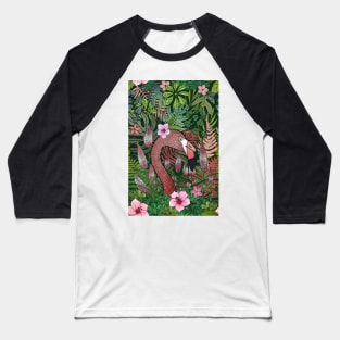 Florencia the Flamingo in her Forest Full of Florals Baseball T-Shirt